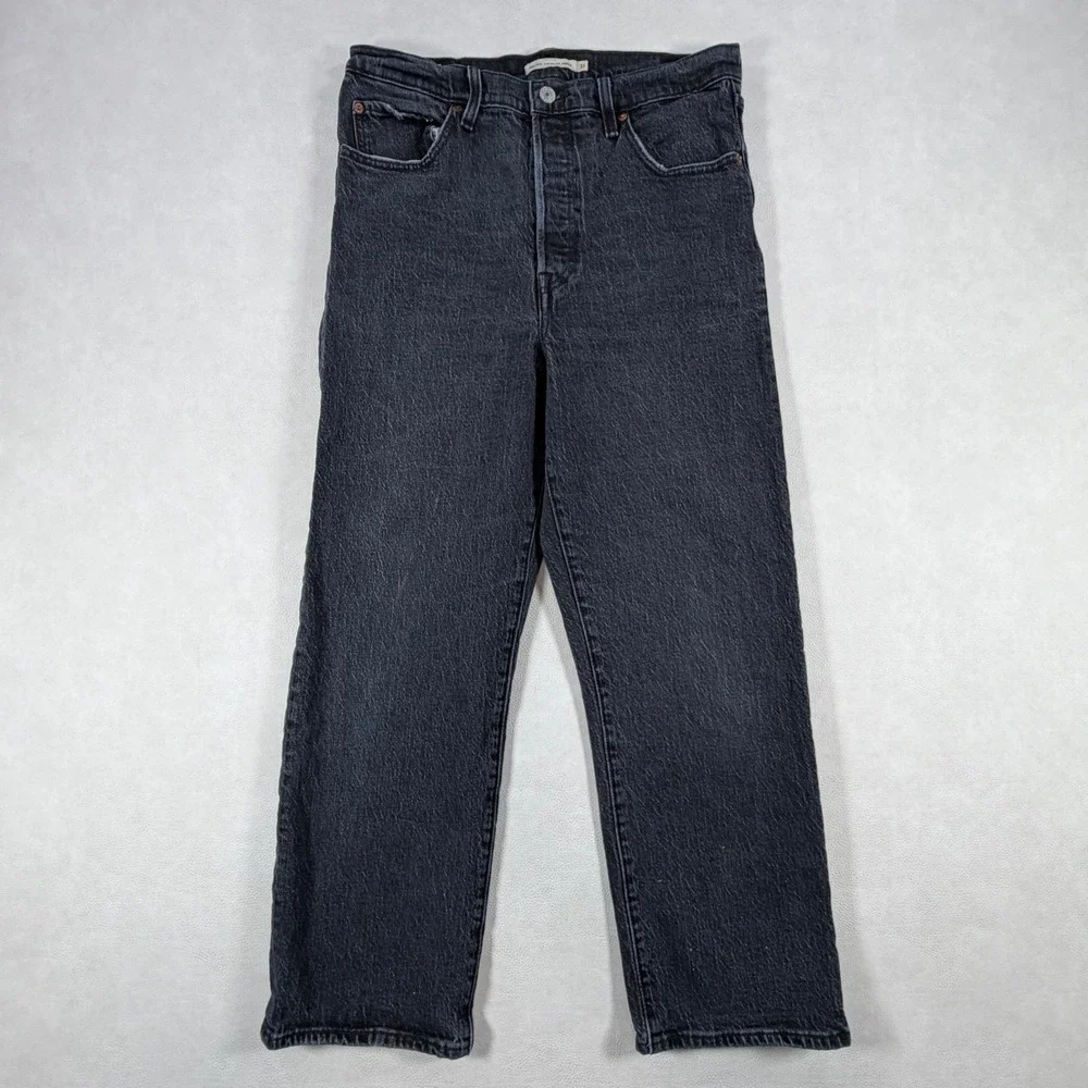 Levis‎ Premium Big E Ribcage Straight Ankle Jeans Womens 31 Washed Black